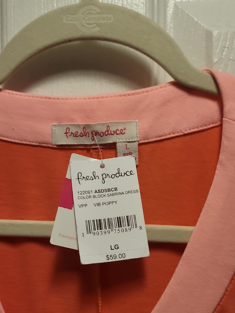 Fresh produce Women's Large Sleevelessl Dress with Light Pink Trim Sabrina Melon - Picture 5 of 6
